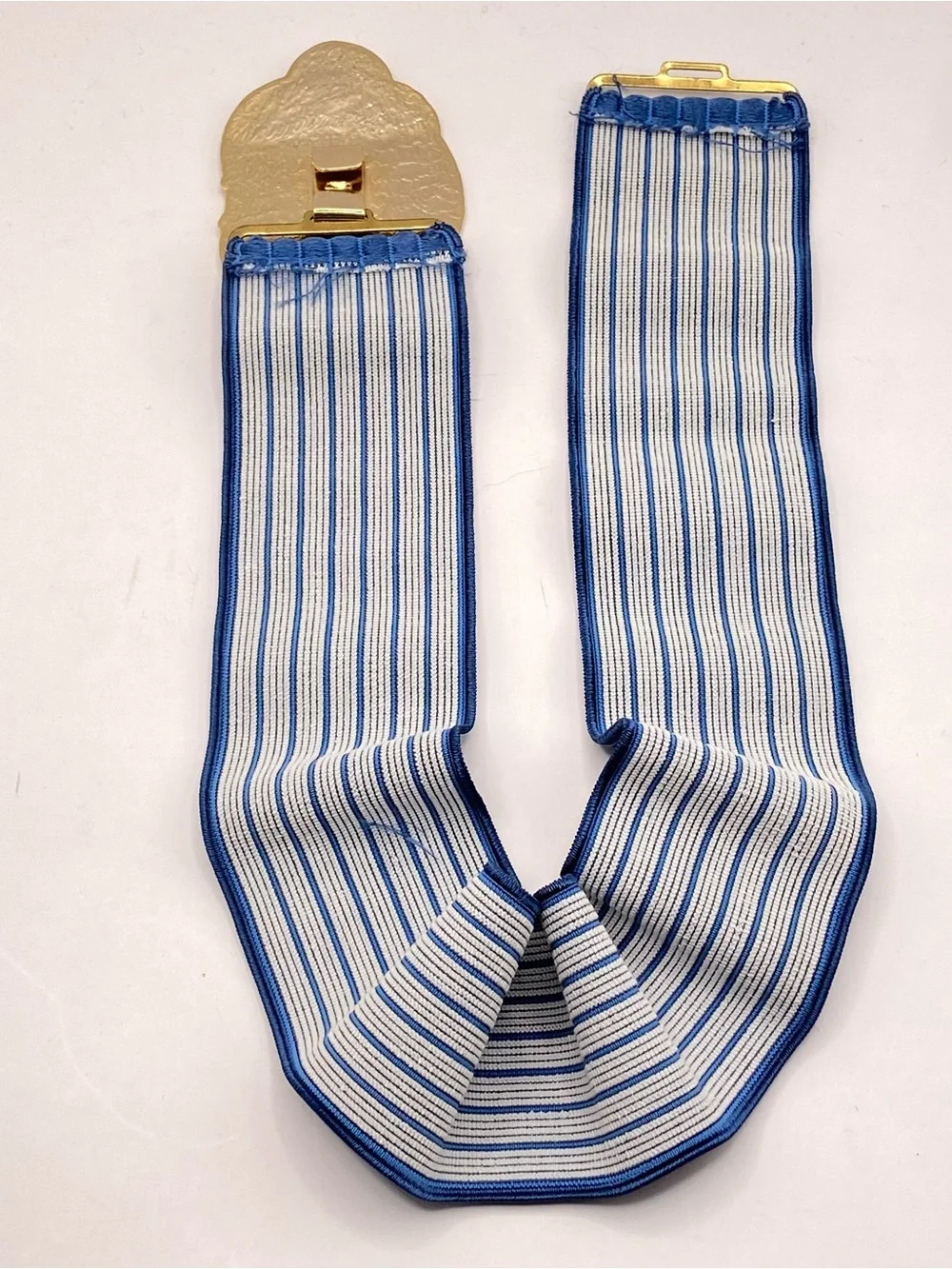 Vtg 80s Blue White Enamel Flower Belt Gold Interlocking Buckle Elastic Cinch